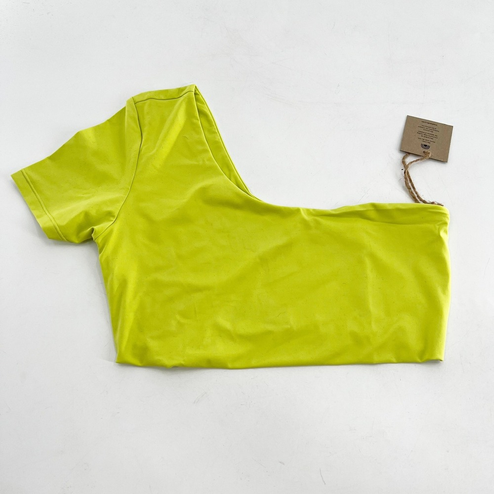 NWT Free People x Toast Swim One Shoulder Top Chartreuse Green Short Sleeve